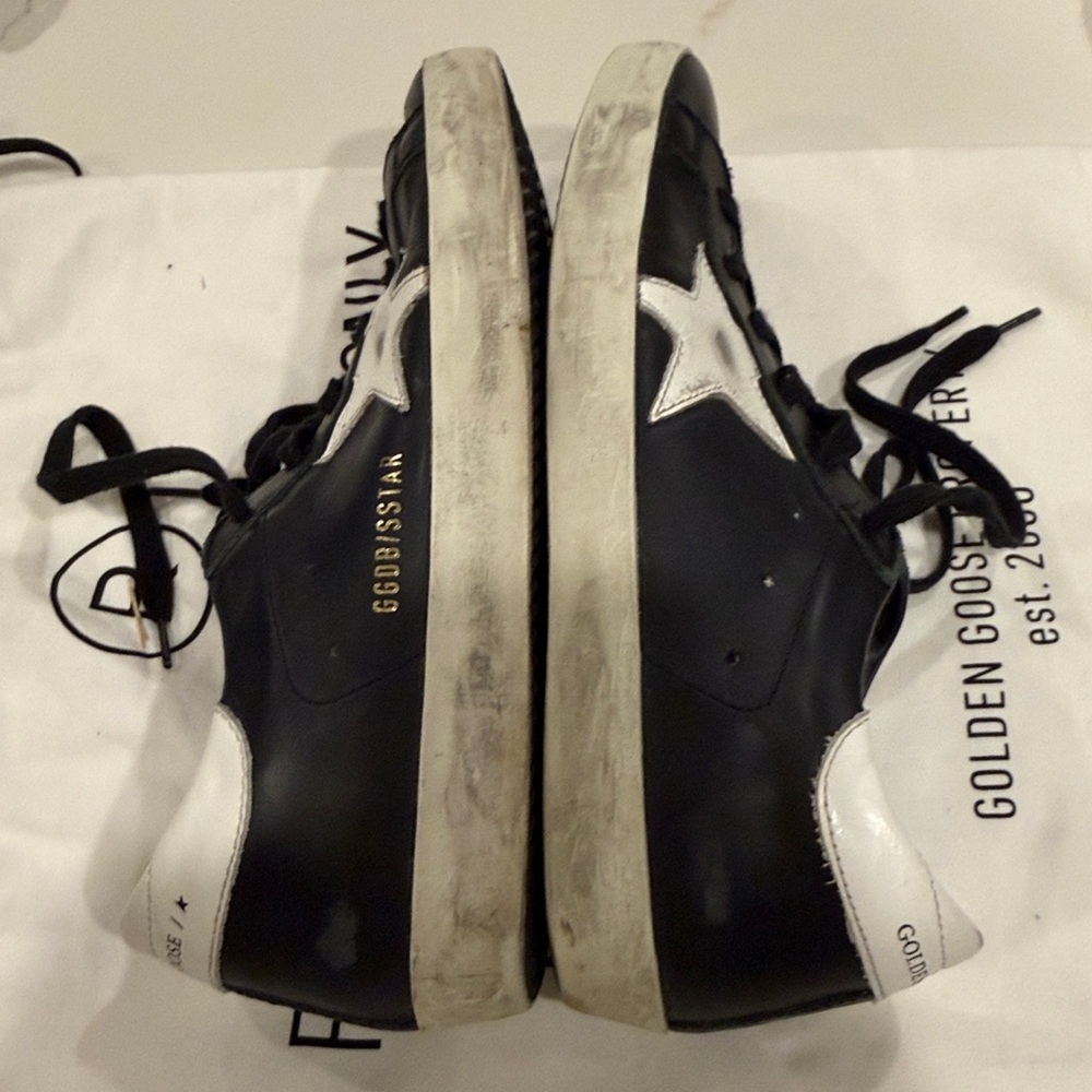 Golden Goose Black Leather Superstar Sneakers with White Star - Picture 11 of 15